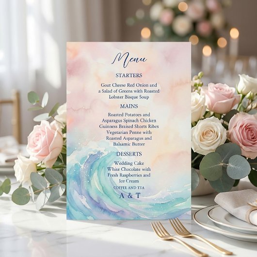 Invitation Elegant Pastel Watercolor Menu | Soft Blush & Aqua