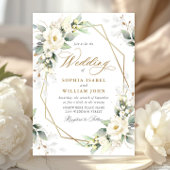 Invitation Elégant Pastel White Roses Eucalyptus Mariage