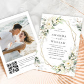 Invitation Elégant Pastel White Roses Eucalyptus Mariage