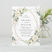 Invitation Elégant Pastel White Roses Eucalyptus Mariage (Debout devant)