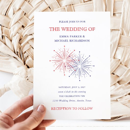 Invitation Elegant Patriotic Fireworks | 4th of July Wedding