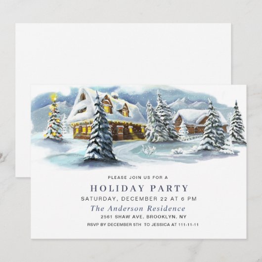 Invitation Elégant paysage d'hiver Fête de Noël (Devant / Derrière)