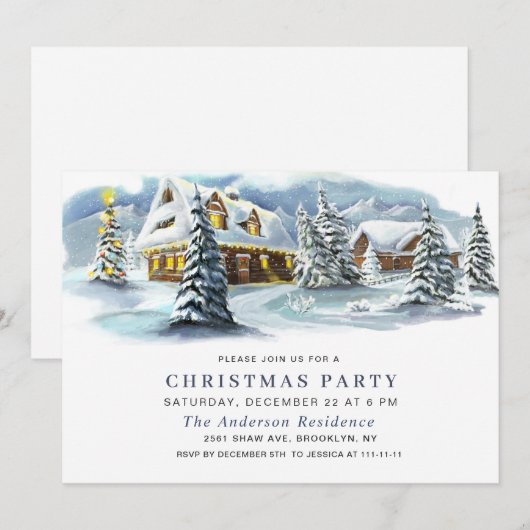 Invitation Elégant paysage d'hiver Fête de Noël (Devant / Derrière)