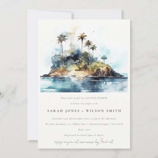 Invitation Elégant paysage marin Palm Tree Island Couples Dou (Devant)