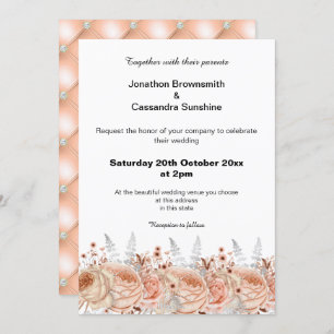 INVITATION ÉLÉGANT PEACH APRICOT MARIAGE DE DIAMANT FLORAL