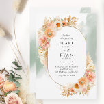 Invitation Elégant Peach Blush Cream et Sage Oval Mariage<br><div class="desc">Dégustez vos invités avec cette élégante invitation de mariage avec d'exquis éléments de couleur aquarelle florale entourant vos détails mariages sur cadre ovale et délicat sauge vert aquarelle tache en cascade derrière. Fleurs, feuillage et pelouse pampas dans un beau mélange de teintes pêche, orange, rose rousse, crème et champagne. Aptitude...</div>