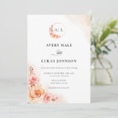 Invitation Élégant Peach Blush Floral Boho Mariage (Debout devant)