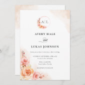 Invitation Élégant Peach Blush Floral Boho Mariage (Devant / Derrière)
