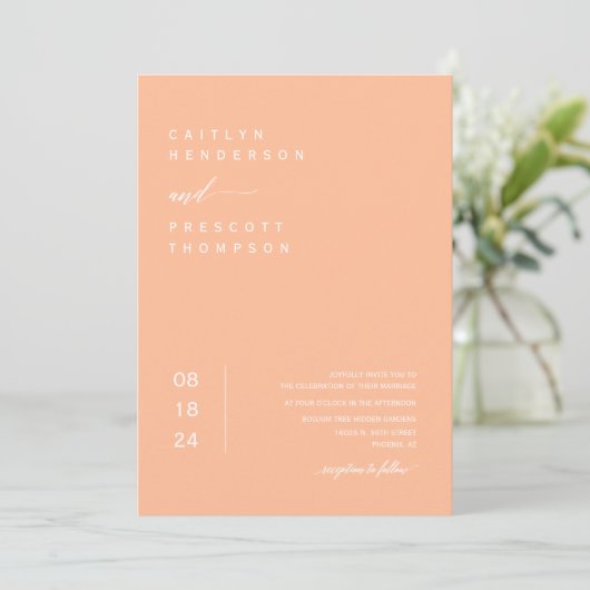 Invitation Elegant Peach Boho Photo QR Code Mariage (Debout devant)