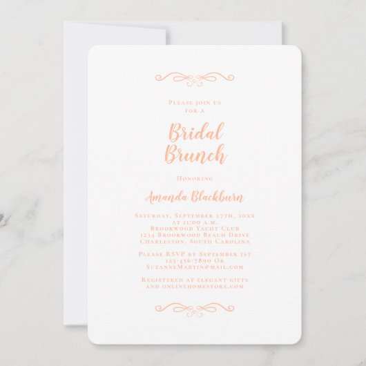 Invitation Elegant Peach Calligraphy Bridal Brunch  (Devant)