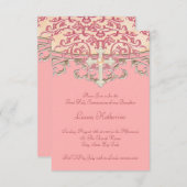 Invitation Elegant Peach Coral First Communion (Devant / Derrière)