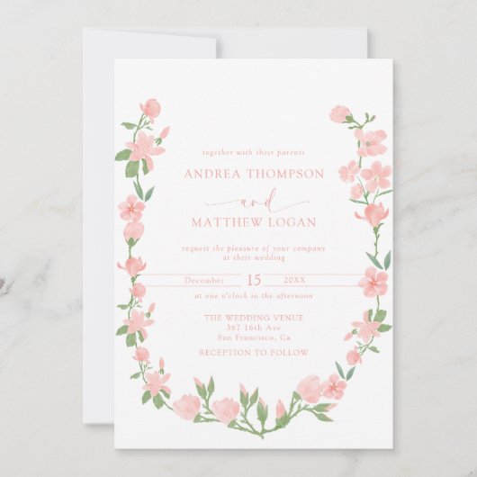 Invitation Elegant Peach Floral Botanical Wedding (Devant)