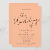 Invitation Elégant Peach Moderne Chic Typographie Mariage (Devant / Derrière)