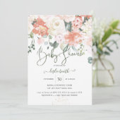 Invitation Elégant Peach Peonies Crème Rose Baby shower (Debout devant)
