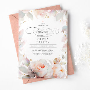 Invitation Élégant Peach Rose Peach Floral Boho Girls Baptême