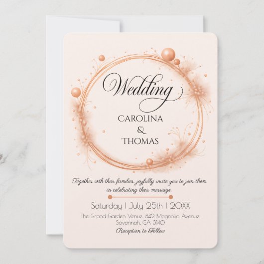 Invitation Elegant Peach Sparkle Wedding Script Calligraphy (Devant)
