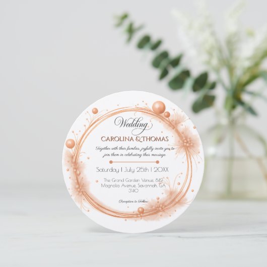 Invitation Elegant Peach Sparkle Wedding Script Calligraphy (Debout devant)