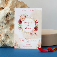 Elégant Peach Watercolor Flower Enregistrer la dat