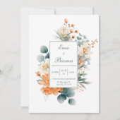 Invitation Elegant Peach White Eucalyptus Gold Speckle (Devant)