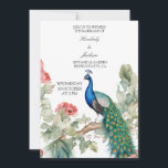 Invitation Elégant Peacock<br><div class="desc">Un paon majestueux perché gracieusement sur une branche d'arbre, ses plumes irisées vibrantes s'épanouissent dans un spectacle éblouissant de bleus et de verts. La lumière du soleil filtre à travers les feuilles, projetant une douce lueur sur le plumage chatoyant du paon, tandis que sa posture élégante et sa queue vive...</div>