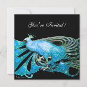 INVITATION ELÉGANT PEACOCK EN BLEU NOIR TURQUOISE MARIAGE (Devant)
