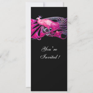INVITATION ELÉGANT PEACOCK EN FUCHSIA, ROSE ET NOIR