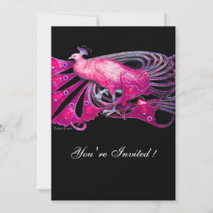 INVITATION ELÉGANT PEACOCK EN FUCHSIA, ROSE ET NOIR