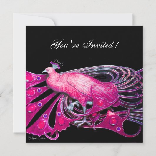 INVITATION ELÉGANT PEACOCK EN FUCHSIA, ROSE ET NOIR (Devant)