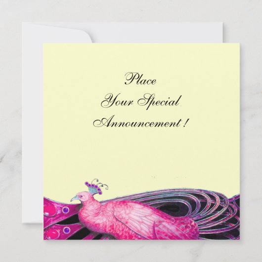 INVITATION ELÉGANT PEACOCK EN FUCHSIA, ROSE, NOIR ET OR (Dos)