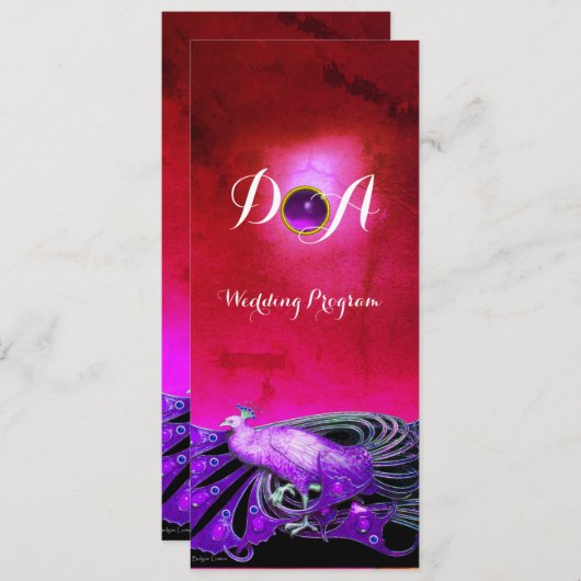 INVITATION ÉLÉGANT PEACOCK EN PURPLE, NOIR MONOGRAM MARIAGE (Devant / Derrière)