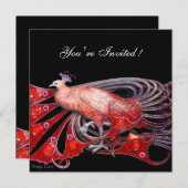 INVITATION ÉLÉGANT PEACOCK EN ROUGE ET NOIR (Devant / Derrière)