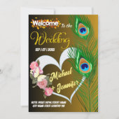 Invitation Elégant Peacock Feather & Rose Mariage personnalis (Devant)