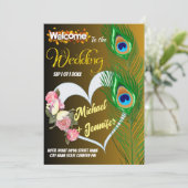 Invitation Elégant Peacock Feather & Rose Mariage personnalis (Debout devant)