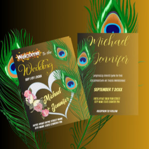 Invitation Elégant Peacock Feather & Rose Mariage personnalis