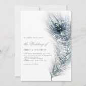 Invitation Elégant Peacock Feather Turquoise Blue Script Mari (Devant)