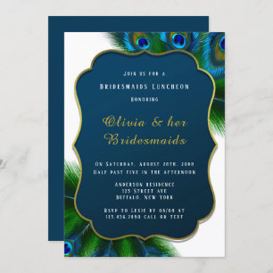 Invitation Élégant Peacock Feathers Gold Bridesmaids Luncheon