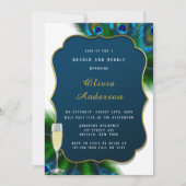 Invitation Elégant Peacock Feathers Gold Brunch & Bubbly (Devant)