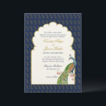 Invitation Elégant Peacock Indian mariage Navy bleu<br><div class="desc">Elégante faire-part de mariage de style ethnique avec paon aquarelle dans une arche dorée avec un arrière - plan en cachemire or et bleu marine. Parfait pour les mariages indiens.</div>