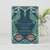Invitation Élégant Peacock & Lotus Classy Art Déco (Debout devant)