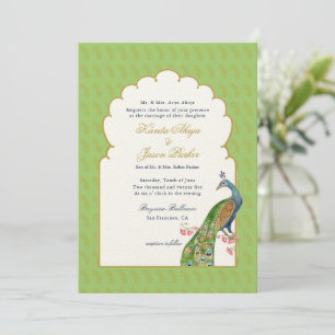 Invitation Élégant Peacock mariage indien Mint Green