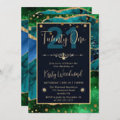 Invitation Elégant Peacock Parties scintillant Agate Annivers (Devant / Derrière)