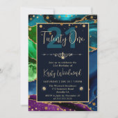 Invitation Elégant Peacock Parties scintillant Agate Annivers (Devant)