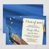 Invitation Élégant Peacock Royal Blue Graduation Party (Devant / Derrière)