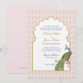Invitation Elégant Peacockmariage indien rose et or (Devant / Derrière)