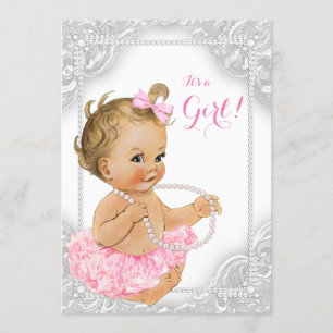 Invitation Elégant Pearl Baby Girl Douche