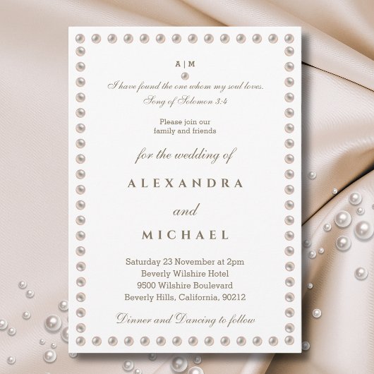 Invitation Elegant Pearl Bible Verse Christian Wedding 