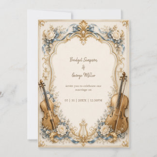 Invitation Elegant Pearl Blue Florals Strings Wedding Luxe