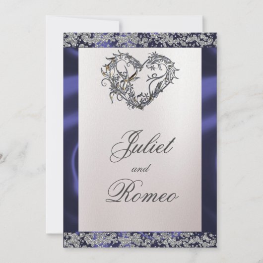 Invitation Elegant Pearl, Blue Ribbon & Sparkle (Devant)