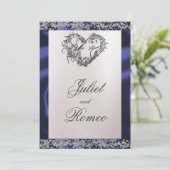 Invitation Elegant Pearl, Blue Ribbon & Sparkle (Debout devant)
