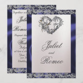 Invitation Elegant Pearl, Blue Ribbon & Sparkle (Devant / Derrière)